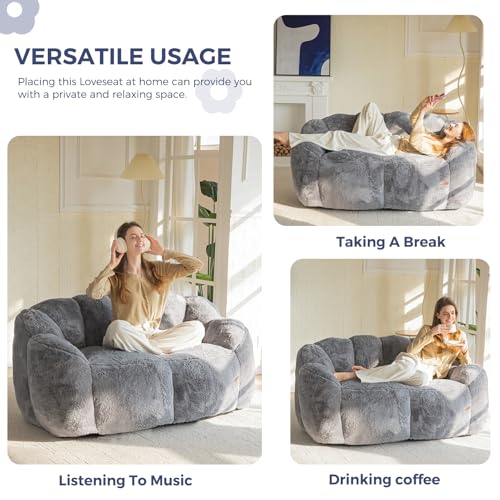 MAXYOYO Bean Bag Chair for Adults, Floral Shaped Bean Bag Sofa, Ultra Soft Faux Fur Floor Sofa, Large Reading Chair for Living Room Bedroom, Beige