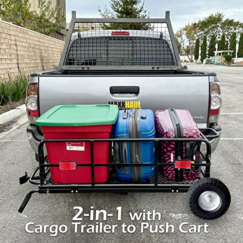 MaxxHaul 50243 Foldable Hitch N Roll Cargo Carrier Cart With Quick Detachable Basket Rack With 10 inch Flat Free Tires for Home Camp Travel Ranch SUV