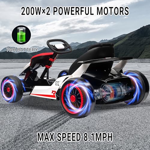 Kids Go Kart, Ride On Drift Kart with Dual 200W Motors, 24V Battery Powered Electric Drift Car, Outdoor 2-Speed Ride On Racing Toy for Boys Girls 6+