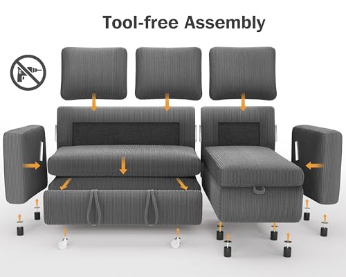 81" Sleeper Sofa Bed with Pull Out Bed, L Shaped Couch Sectional Sleeper Sofa, Pull Out Couch with Reclining Backrest, Reversible Storage Chaise