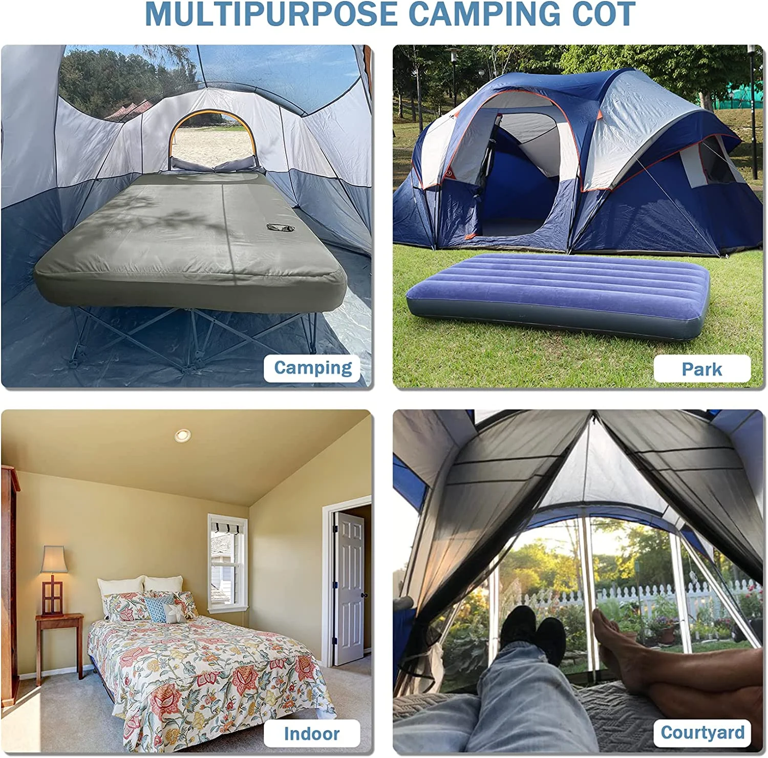 QCAI 2 Person Camping Cot,Folding Camping Bed with Inflatable Air Mattress and Carry Bag,for Outdoor Travel Camp Beach Vacation
