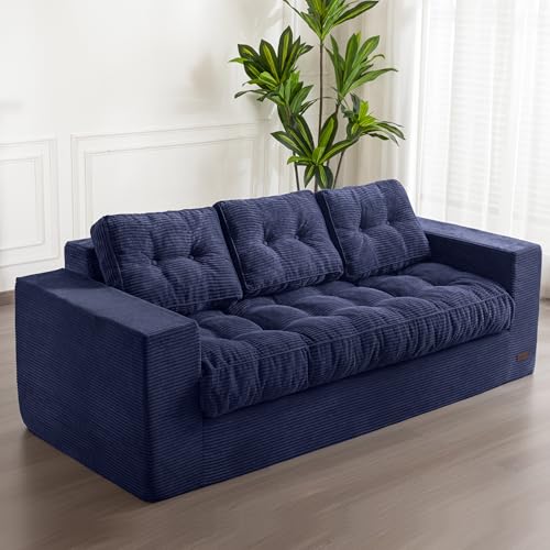 MAXYOYO 3 Seater Couch for Living Room, Boneless Couch with Tufted Cushion & Backrest, Upholstered Floor Sofa with Armrests, Sofa in A Box