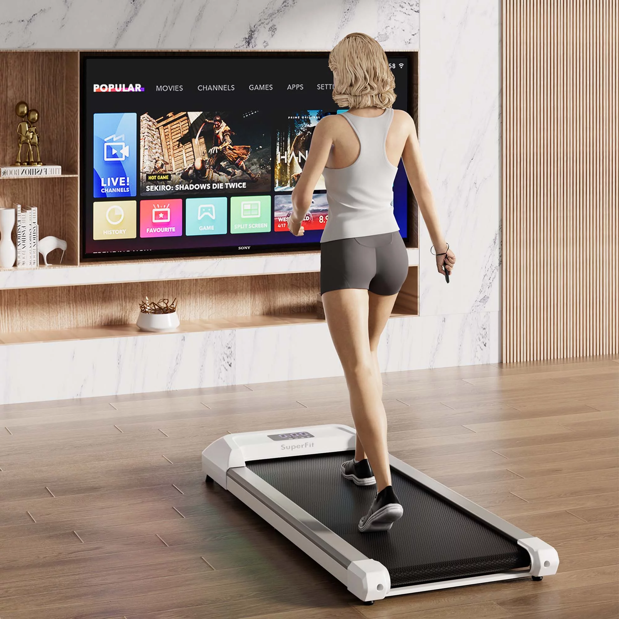 SuperFit 0.6-3.8MPH Walking Pad Under Desk Treadmill with Remote Control and LED Display Black