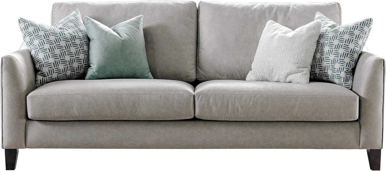 Acanva Luxury Mid-Century Leathaire Curved Arm Living Room Sofa, 84”W Couch, Grey