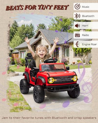 24V Ride on Toys for Big Kids, Licensed Ford Bronco Raptor 2 Seater Ride on Cars with Remote Control, Ride on Truck w/ 4-Wheeler Suspension, 3 Speeds