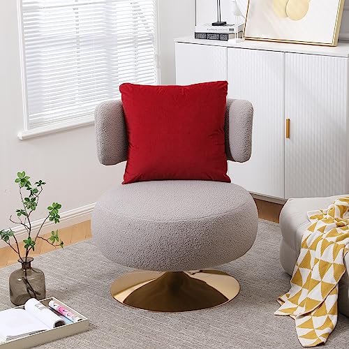 Swivel Accent Chair, Upholstered Barrel Chair with Pillow, 360 Degree Swivel Comfy Single Sofa Chair for Living Room, Bedroom, Lounge