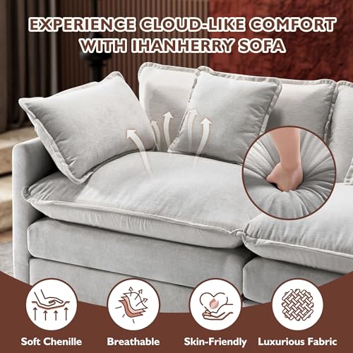 Ihanherry 111.4" U Shaped Modern Cloud Sofa Modular Sectional Couch with 2 Ottoman, 5-Seat Chenille Deep Seat Sofa with Pillow for Living Room