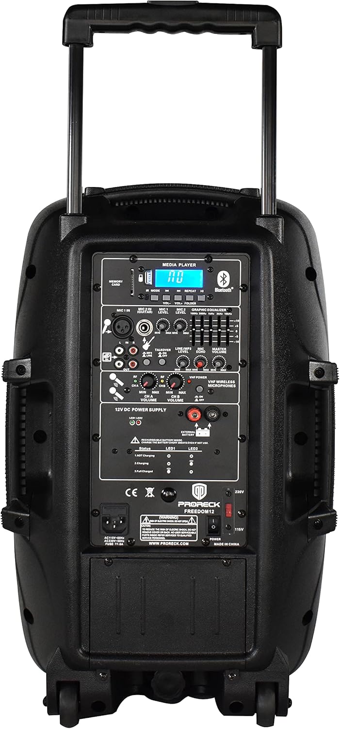 PRORECK Freedom 12 Portable Wireless 12-Inch 500 Watt Powered Dj/PA Speaker Karaoke System with Bluetooth/USB Drive Read/SD Card Reader/FM/Remote