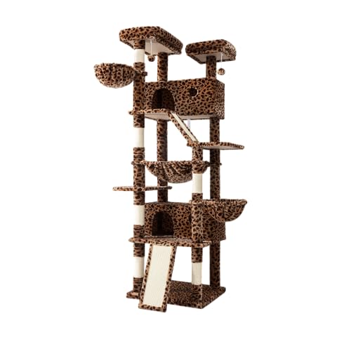 SHA CERLIN 81in Multi-Level Tall Cat Tree Tower for Indoor Kitties/Larger Cat Condo Furniture with Hammock/Cozy Pussycat Perches/Sisal Scratching