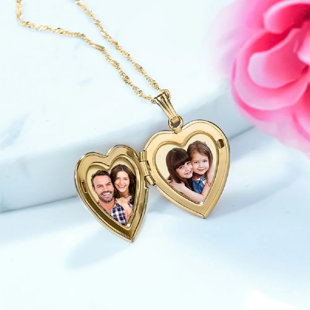 Picturesongold.Com " Sisters " Chinese Heart Locket - 3/4 inch x 3/4 inch in Solid 14K Yellow Gold