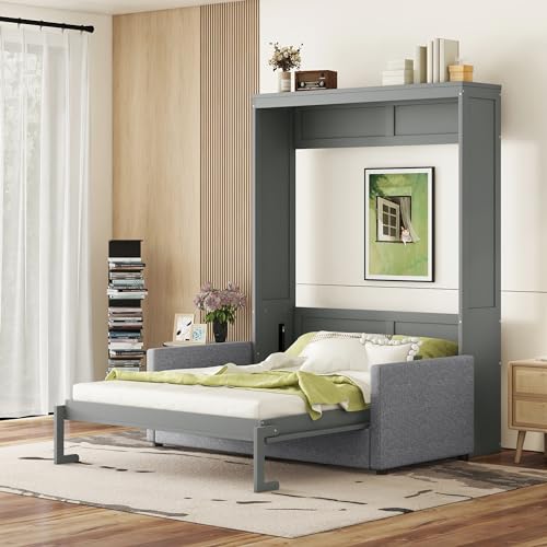 Ball & Cast Murphy Bed Wall Bed Queen Size with Cushion,Sofa Platform Bedfram Chest can be Folded,Wood Folding Hideaway w/Slat Support
