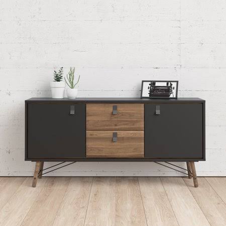 Tvilum Ry 2 DOOR, 2 Drawer Sideboard, Black Matte/Walnut, BX 2 of 2
