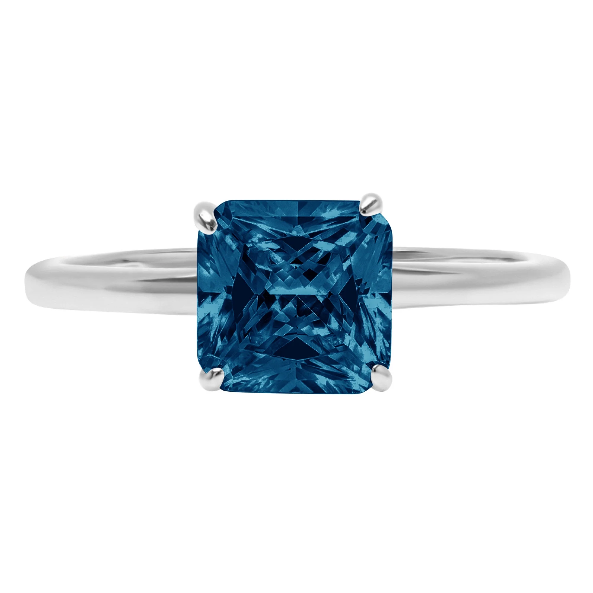 2.0ct asscher cut natural london blue topaz 18k white gold anniversary engagement ring size 11