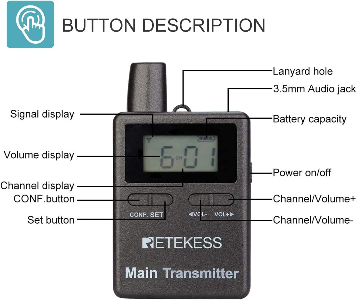 Retekess Case of 2 Transmitters and 10 Receivers, TT105,Wireless Tour Guide System,Two-Way Multichannel Translation System