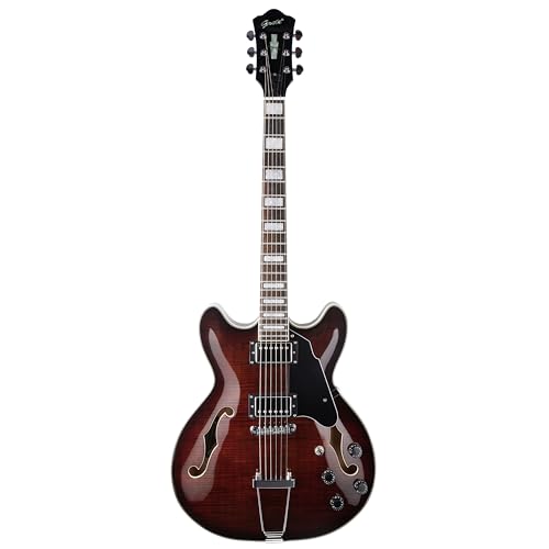 GROTE Jazz Electric Guitar Semi-Hollow Body Trapeze Tailpiece Bridge Guitar Gig Bag (Black)