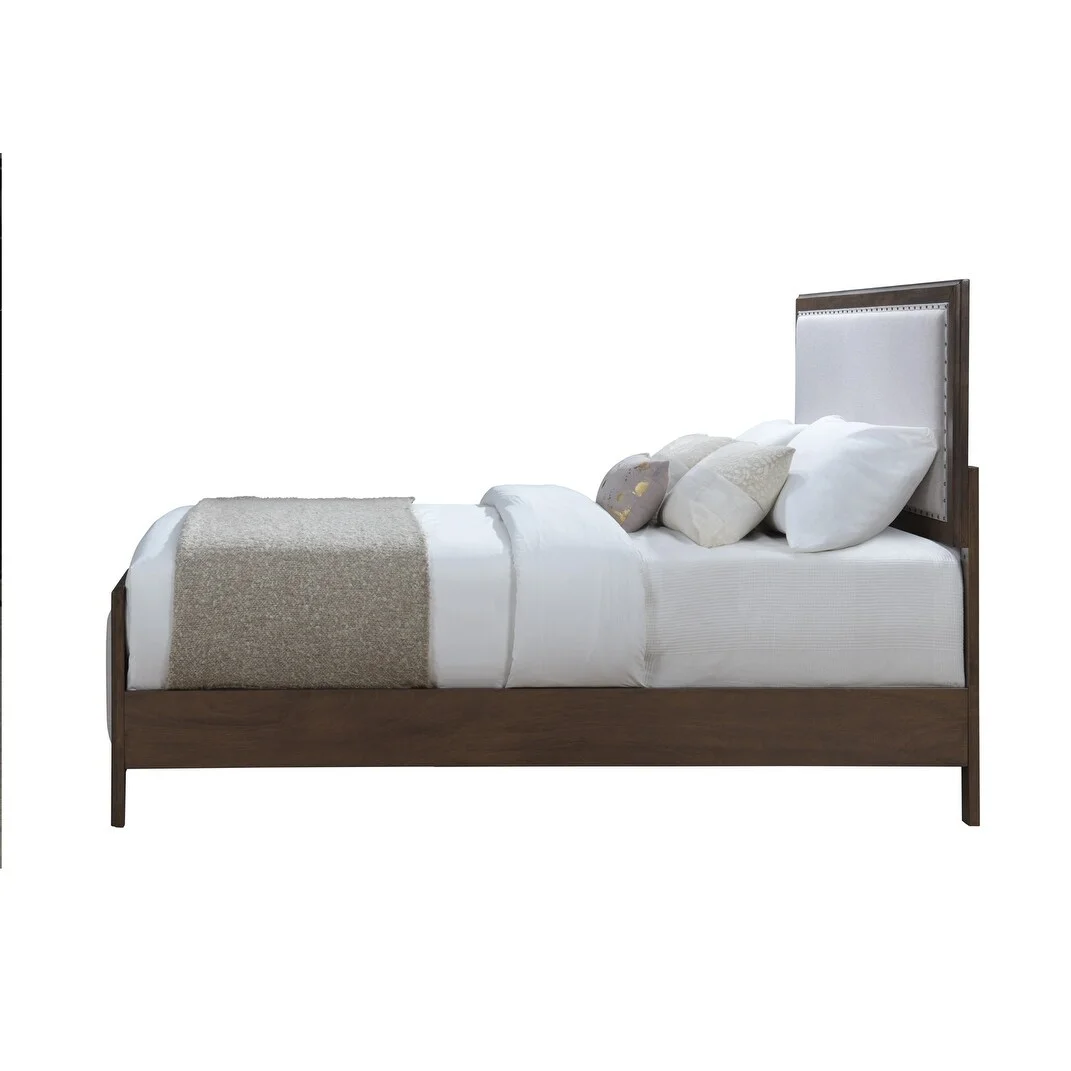 DG Casa Jessese Natural Solid Wood Upholstered Nailhead Trim Adjustable Platform Bed Queen