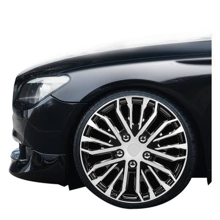 Pilot Automotive WH141-17S-B 17 inch Apex Black and Silver Universal Hubcap Wheel Covers for Cars | Set of 4 | Fits Toyota Volks