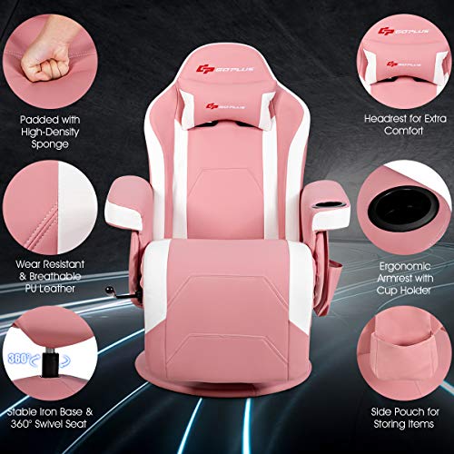 Goplus Massage Gaming Chair, Racing Style Gaming Recliner w/Adjustable Backrest and Footrest
