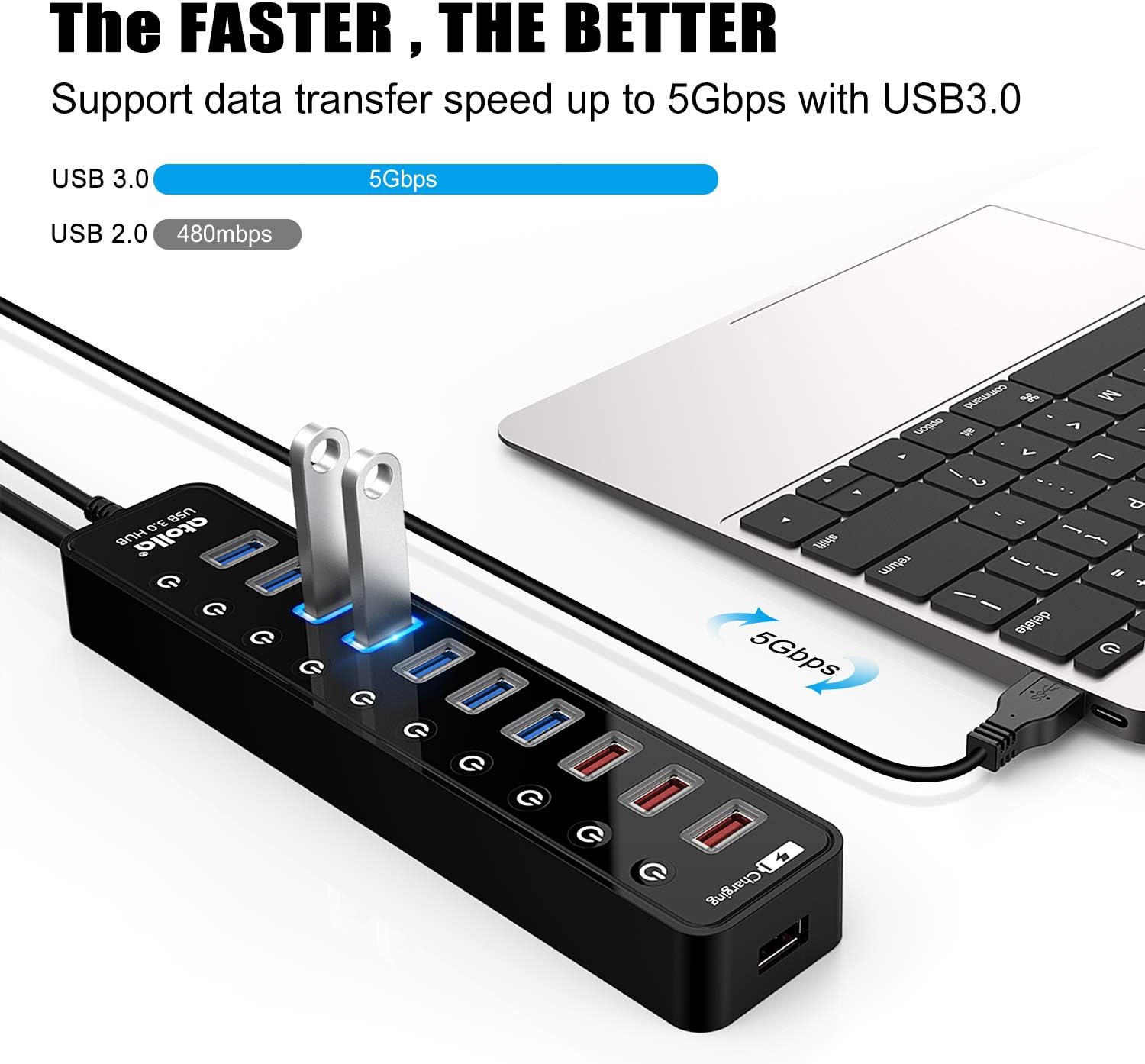 Powered USB 3.0 Hub, Atolla USB 3.0 Data Hub 11 Ports