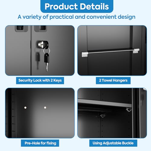 Garage Storage Cabinet with Wheels & Pegboard, 72" H Locking Metal Storage Cabinet with Doors and 4 Adjustable Shelves for Garage Workshop Home