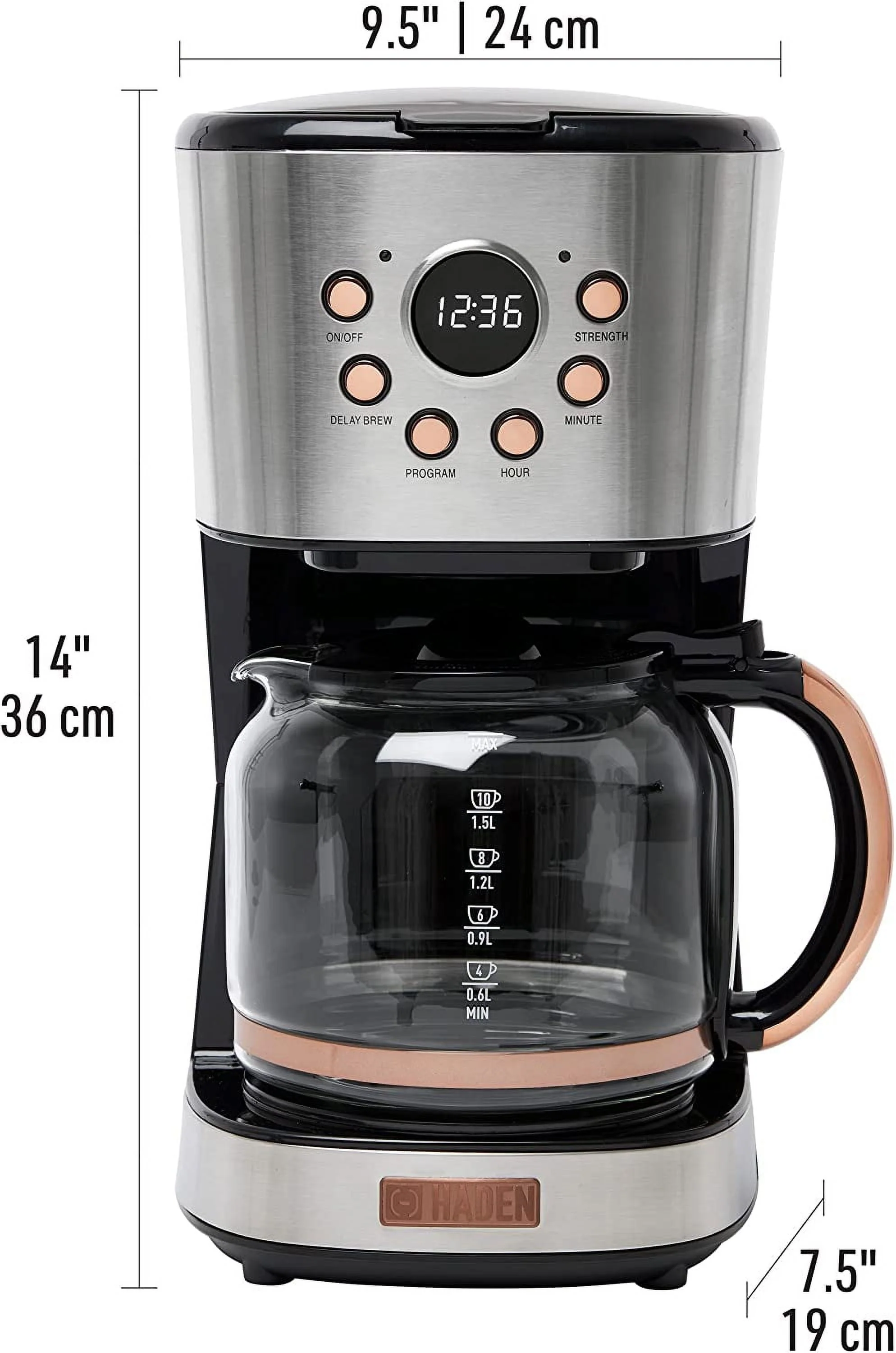HADEN 75032 Heritage Innovative 12 Cup Capacity Programmable Vintage Retro Home Countertop Coffee Maker Machine with Glass Carafe  Turquoise Blue