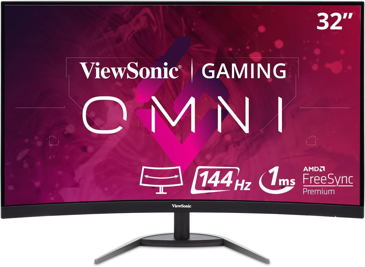 ViewSonic OMNI VX2768-2KPC-MHD 27 Inch Curved 1440p 1ms 144Hz Gaming Monitor with FreeSync Premium, Eye Care, HDMI and Display Port