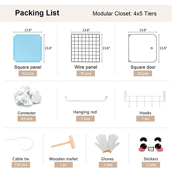 YOZO Cube Storage Organzier Portable Closet Wardrobe Bedroom Dresser (71x14x71 inches) Portable Closet Cube Shelf Armoire Pantry Cabinet, 25 Cubes