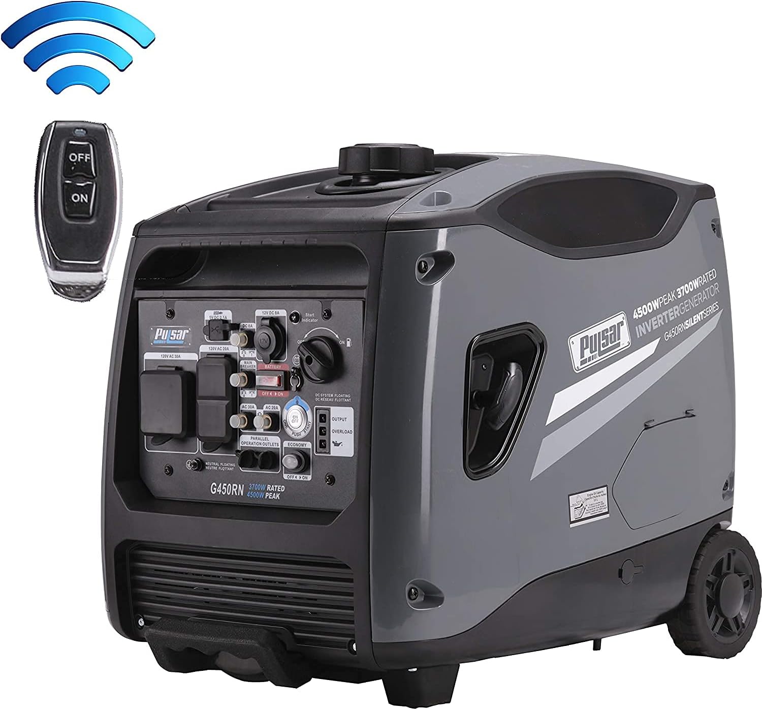 Pulsar Products G450RN, 4500W Portable Quiet Remote Start & Parallel Capability, CARB Compliant Inverter Generator, 4500-Watt Gray