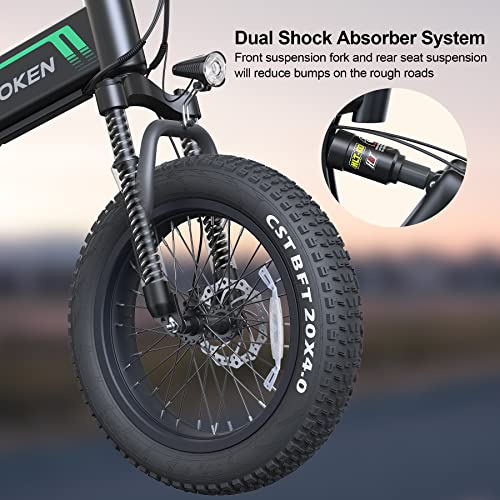 Wooken Electric Bike, 20''X4.0 Fat Tire Electric Bike for Adults,500W(Peak 750W) Foldable Electric Bike with 48V 10Ah Battery,Professional 7 Speed