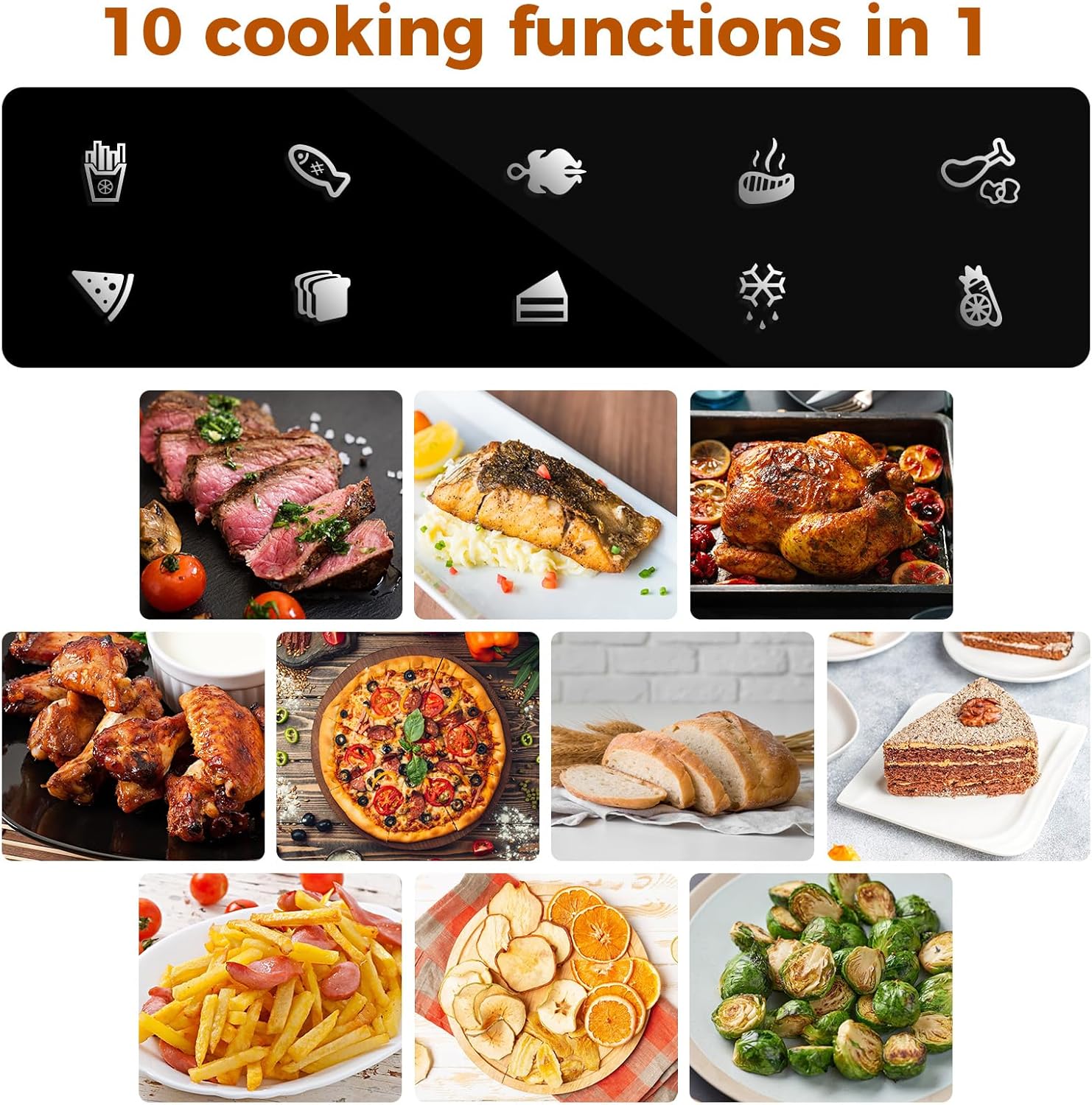 Toaster Oven Air Fryer Combo,10-in-1,10 Touch Screen Presets,25QT Large Countertop Oven,Stainless Steel French Door,5 Accessories Included