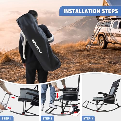 Folding Rocking Camping Chair with Foot Rest Portable Oversized Padded Rocking Chair for Outdoor Camp, Garden, Lawn