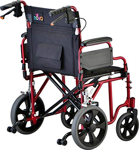 NOVA Heavy Duty Bariatric Transport Chair with 400 lb. Weight Capacity, 22” Extra-Wide Seat with Locking Hand Brakes