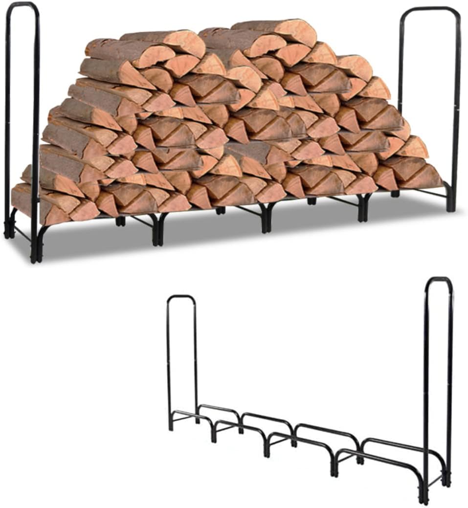 PCAFRS 8ft Firewood Rack for Fireplace Heavy Duty Log Indoor Outdoor Wood Storage Holder Easy Assemble Fire Wood Rack for Patio Deck Log Storage