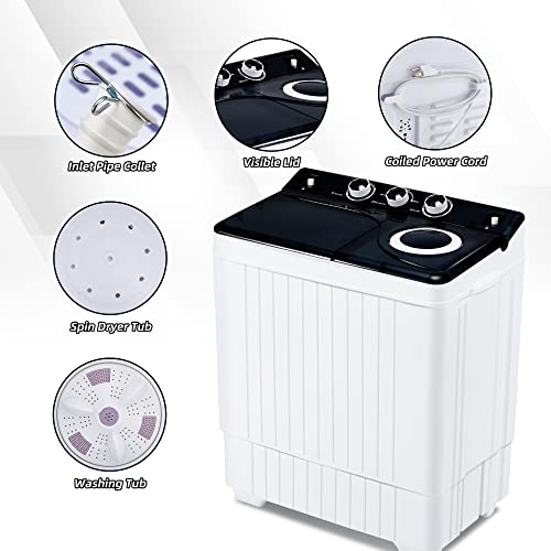 Portable Washing machine Mini Washer and Dryer Combo Compact Twin Tub Washing Machine Laundry Washer & Spinner with Built-in Gravity Drain