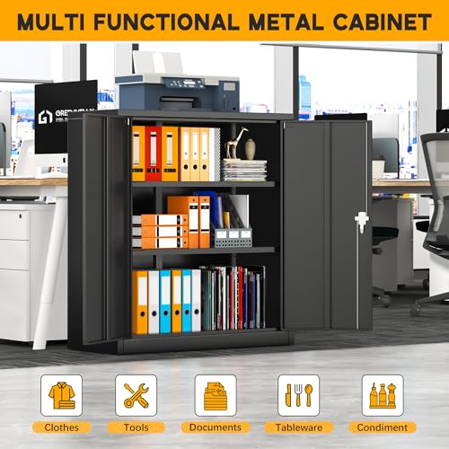 Greenvelly Metal Storage Cabinet, 72" Black Locking Storage Cabinets with Doors and 4 Shelves, Metal Cabinet for Garage Home Office, Classroom