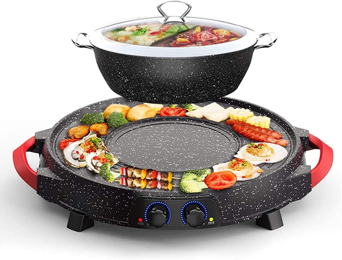 BBQ Smokeless Grill Multifunctional BBQ hot Pot Double Pot,Integrated Kitchen Pot,Electric hot Pot,Electric Barbecue Grill