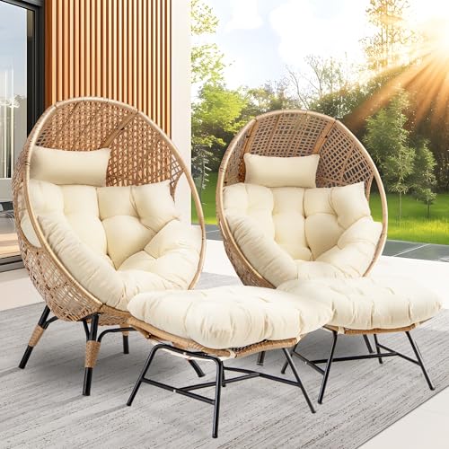 NICESOUL Egg Chair Indoor Outdoor, Large Egg Lounge Chair w/Ottoman, Oversized Comfy Cushioned Brid Cage Seat 440lbs