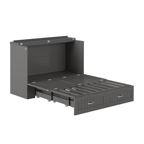 AFI Southampton Queen Murphy Bed Chest with Mattress, Storage, and Built-in Charger in Grey