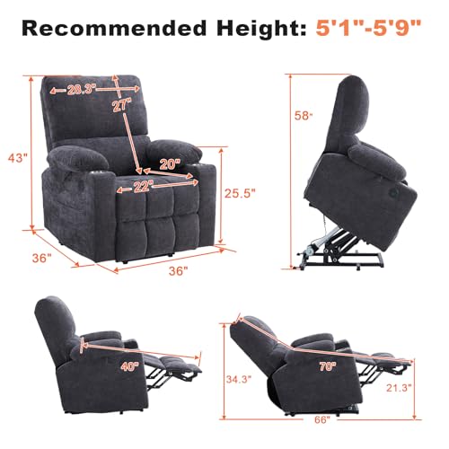 Power Lift Recliner Chair with Extended Footrest, Electric Lift Recliner Chair with Heat and Massage for Elderly, Lift Chair Cup Holders