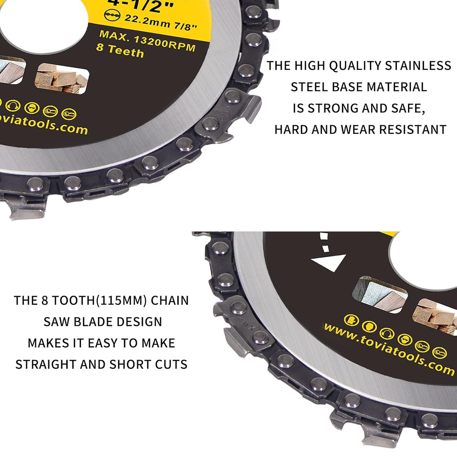 T TOVIA 4 1/2 Inch Grinder Wood Carving Disc, Chain Sawtooth Saw Blade Stump Remover Angle Grinder Tool Chain Disc for Cutting, Carving