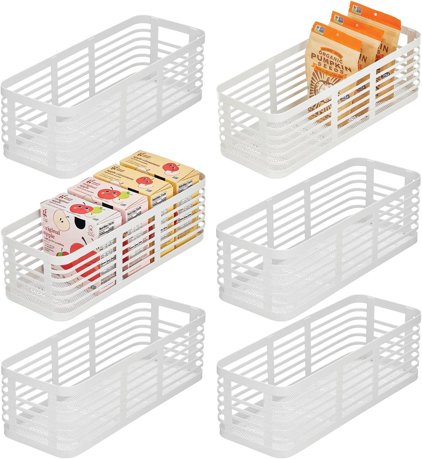 mDesign Modern Decor Metal Wire Food Organizer Storage Bin Baskets for Kitchen Cabinets, Pantry, Bathroom, Laundry Room, Closets, Garage - 6 Pack
