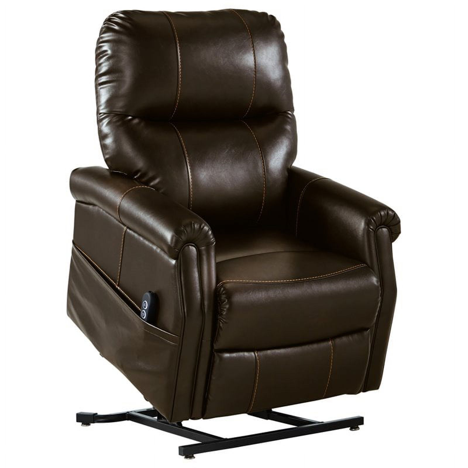 Signature Design by Ashley Markridge Faux Leather Upholstered Power Lift Recliner with Adjustable Positions and Side Storage, Brown