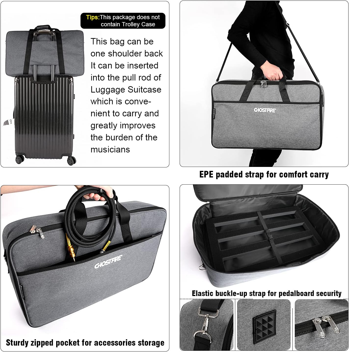 Ghost Fire Guitar Pedal Board Aluminum Alloy Effect Pedalboard with Carry Bag,V series (V-BABY MAX（Deluxe Edition）)
