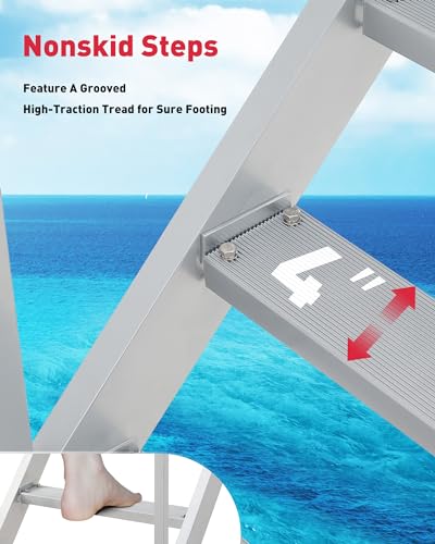 CO-Z 4 Step Dock Ladder, Pontoon Boat Ladder with 500lb Load, Height Adjustable Swim Ladder with Wide Step & Nonslip Tread