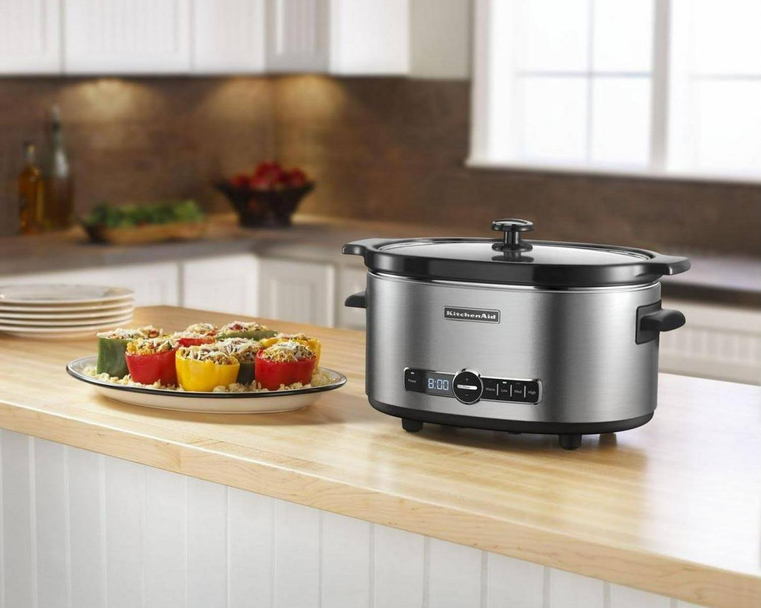 KitchenAid 6-Quart Slow Cooker with Solid Glass Lid, Stainless Steel
