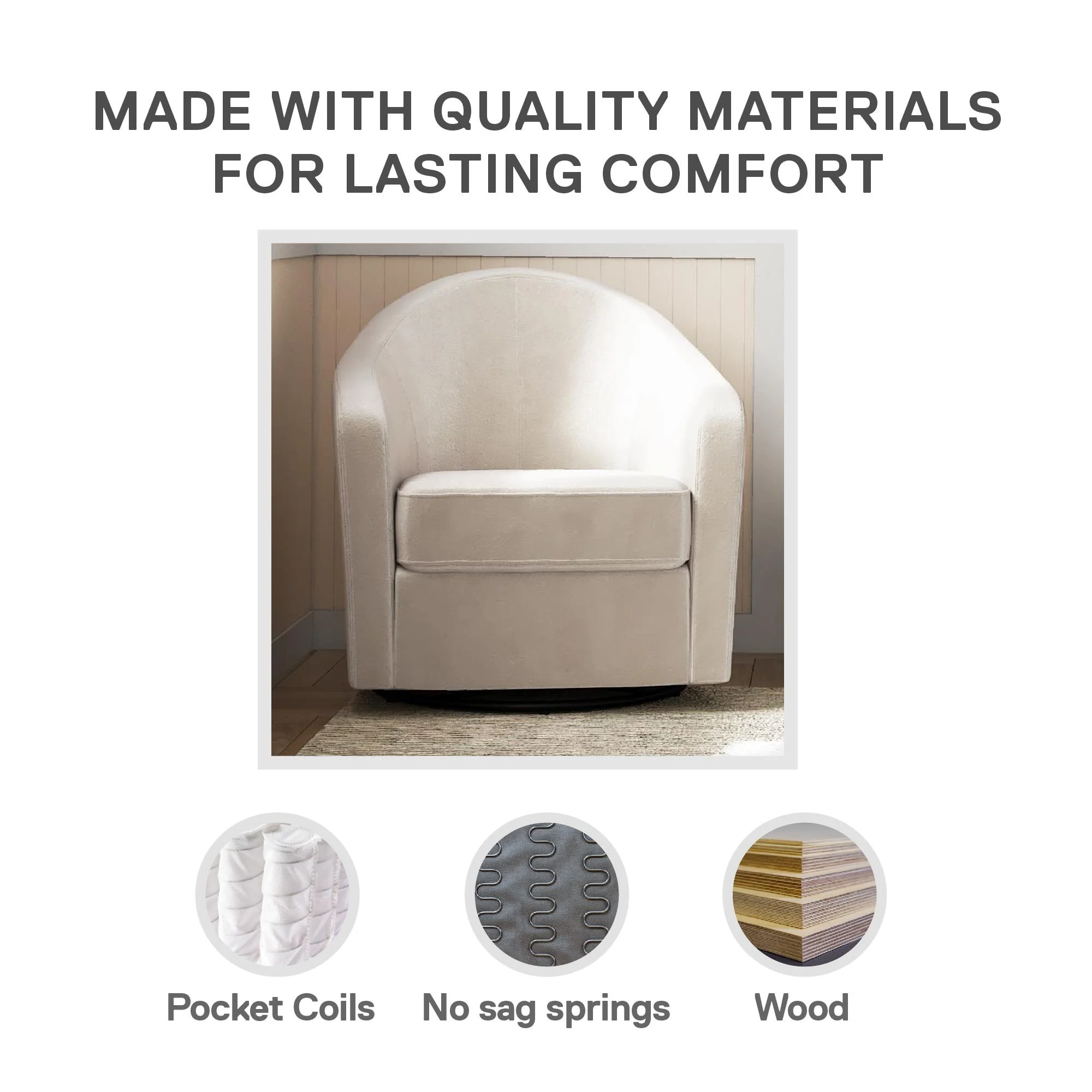 DHP Gentle Swivel Curved Accent Chair, Ivory Velvet