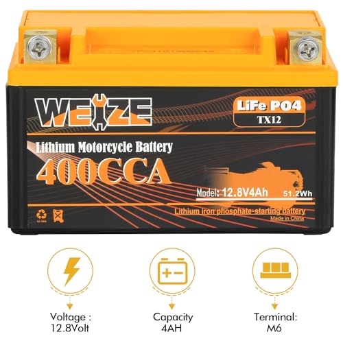 Weize Lithium YTX30L-BS, 700A Lithium LiFePO4 YTX30L Motorcycle Battery, 12V 10AH ATV, UTV, Jet Ski, Scooter, Lawn Mower, Tractor, Generator Battery