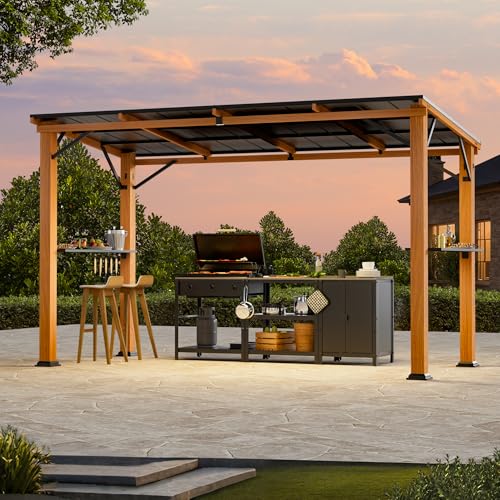 Hardtop Grill Gazebo 6'x12'with Side Shelf, Outdoor Gazebo with Bottle Opener & Hooks
