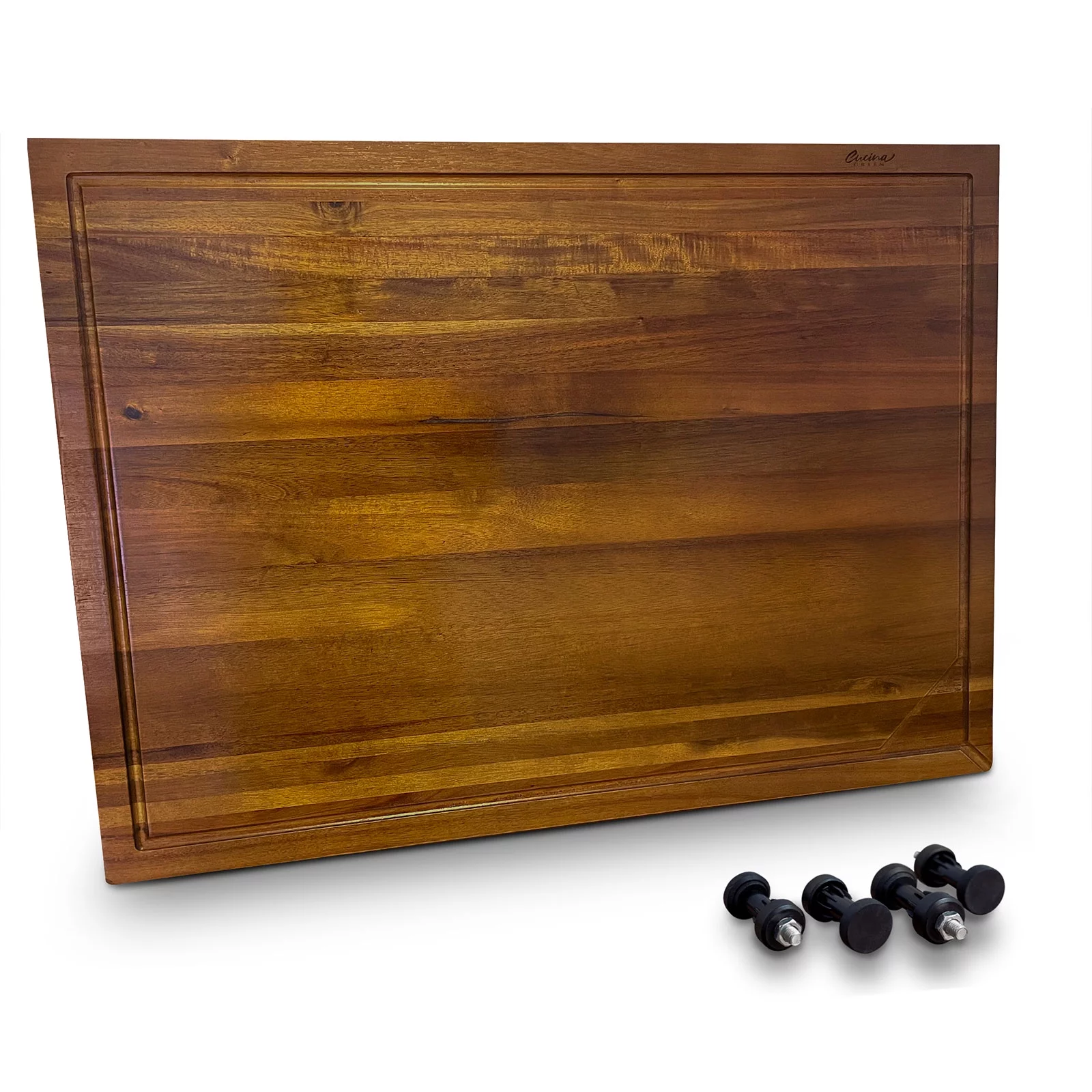 Cucina Green 30 inches Noodle Board, Cutting Board, Stove Top Cover, Charcuterie, Acacia Wood Adjustable Legs