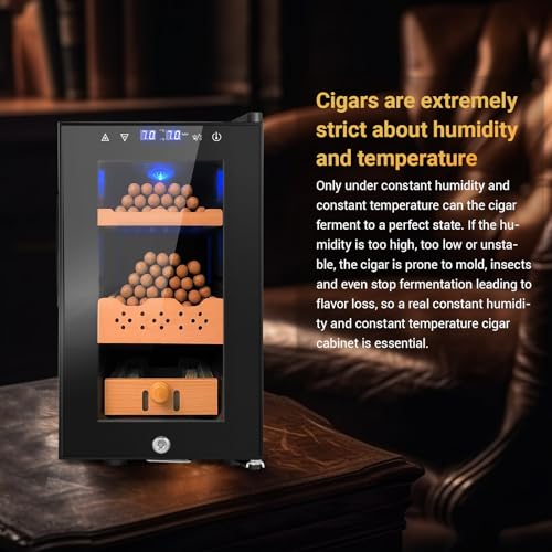 Cigar Electric Humidor, 35L 250 Counts Large Capacity Thermostatic Electric Cigar Cooler Cabinet with Digital LED Screen, Safety Lock